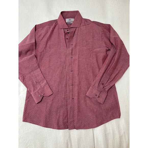 Luigi Borrelli Napoli Other - Luigi Borrelli Napoli Slim Fit Dress Shirt XL Pink Navy Micro Dot Italian Luxury